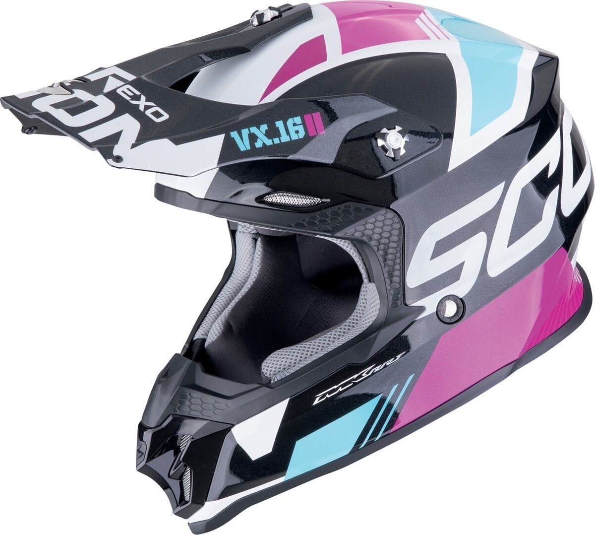 SCORPION VX-16 Air Evo Analog, Motocross helmet, Black-Blue-Pink