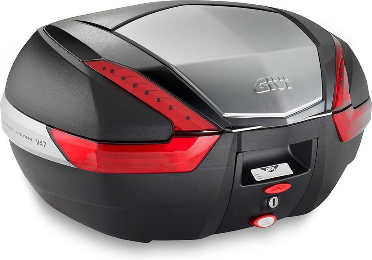 GIVI V47 Monokey Top Case, boxes and side boxes for motorcycles, red reflectors, aluminum finish