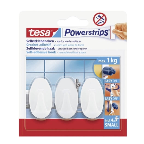 Tesa, Powerstrips Oval, Haken, 4 Stück