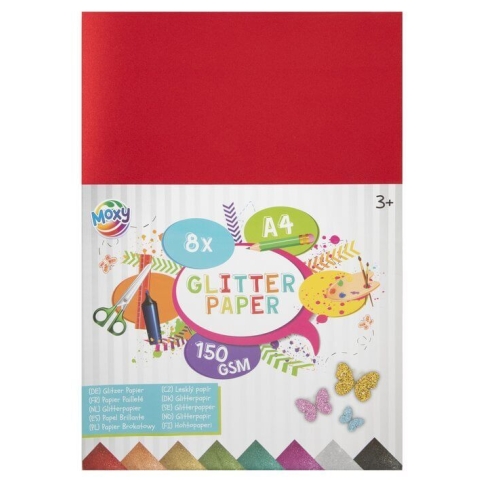 Glitzerpapier A4, 8 Blatt