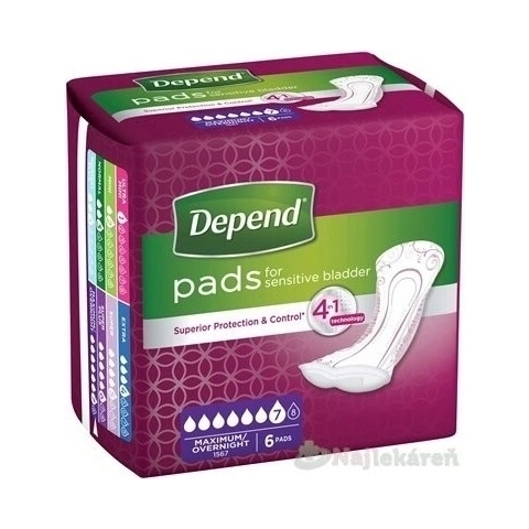 DEPEND MAXIMUM Inkontinenzeinlagen für Frauen, 12,5x34 cm, Absorption 953 ml, 1x6 Stück