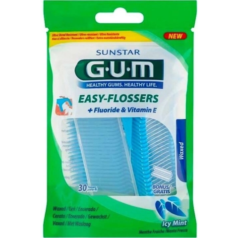 GUM Easy Flosser, 30 Stück + Reisebox 1×30 Stück, Zahnseide
