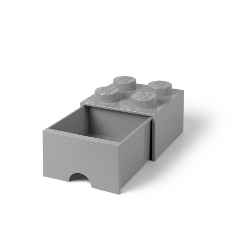 LEGO mittelgroßer Aufbewahrungsstein mit 4 Noppen und Schubfach in Steingrau