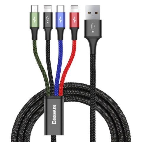 Baseus USB-Kabel 4in1 2x Lightning / USB Typ C / micro USB in Nylon-Geflecht 3.5A 1.2m schwarz (CA1T4-A01)