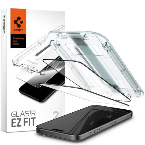 Spigen Glas.tR EZ Fit FC gehärtetes Glas für iPhone 15 Pro - schwarz 2 Stk