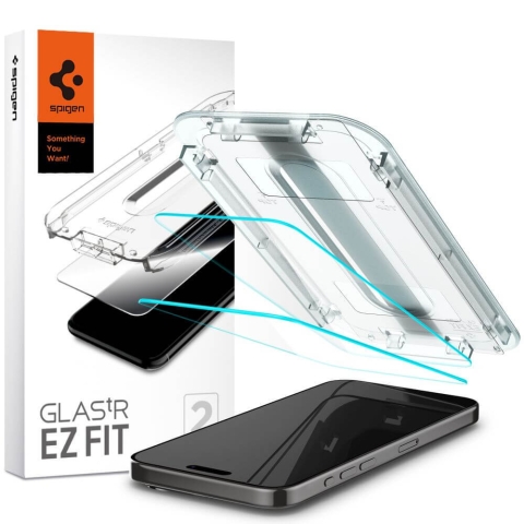 Spigen Glas.tR EZ Fit gehärtetes Glas für iPhone 15 Pro - 2 Stück