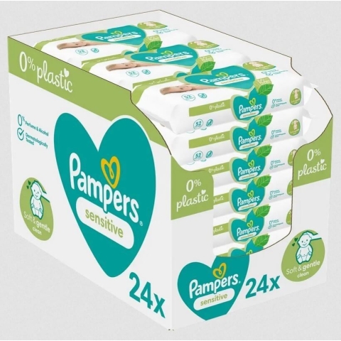 Pampers Sensitive Box Wischtücher Plastikfrei 24x52Stück 24×52 Stück