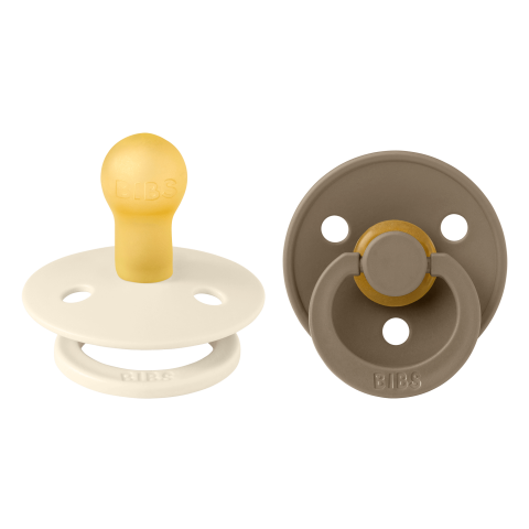 Lätzchen Farbe, Schnuller, Gummi, rund, Größe 1, Ivory & Dark Oak, ab Geburt, 2 Stück