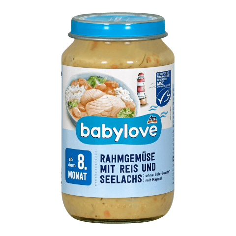 Babylove Gemüsemenü mit Sahne, Reis und Lachs 8+, 220 g