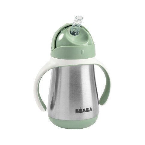 Beaba Salbei Grün Edelstahl Strohhalm Glas 250 ml
