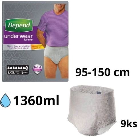 DEPEND SUPER L/XL für Männer 1x9 Stück, elastische Slips, Hüftumfang 95-150 cm