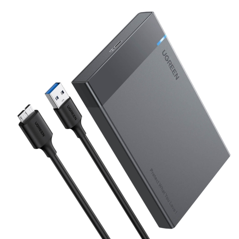 Ugreen HDD SSD-Gehäuse SATA 2.5 USB 3.2 Gen 1 (5 Gbps) micro USB SuperSpeed + 0.5 m Kabel schwarz (US221 30848)