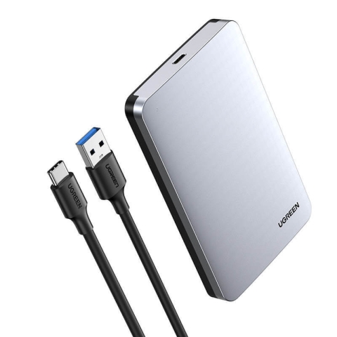 Ugreen CM300 70498 für 2.5 SATA 3.0 6Gbps Festplatte - grau + USB-C - USB-A 0.5m Kabel
