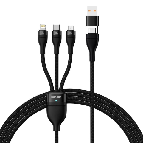 Baseus Flash Series II Kabel USB Typ C / USB Typ A - USB Typ C / Lightning / micro USB 100 W 1.2 m schwarz (CASS030101)