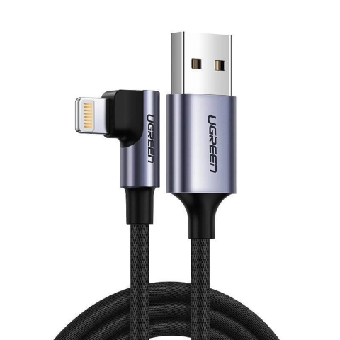 Ugreen Kabel US299 60521 gewinkelt Lightning / USB-A MFi 2.4A 1m - schwarz