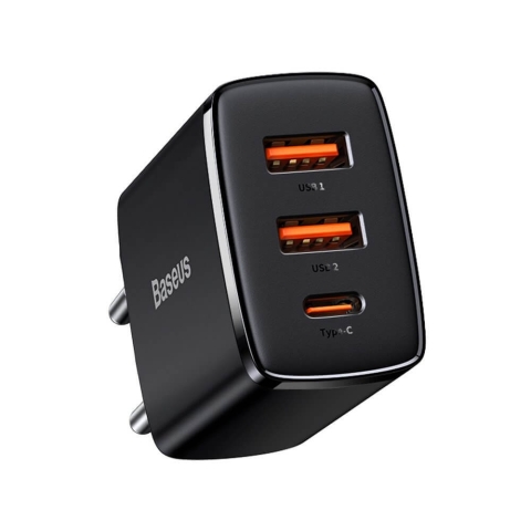 Baseus Kompaktes Schnellladegerät 2x USB / USB Typ C 30W 3A Power Delivery Quick Charge schwarz (CCXJ-E01)
