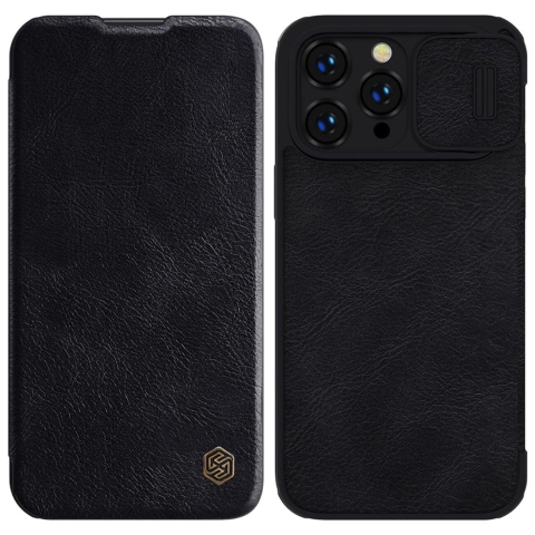 Nillkin Qin Leder Pro Case iPhone 14 Pro Max Kamera Abdeckung Holster Fall Flip Cover schwarz
