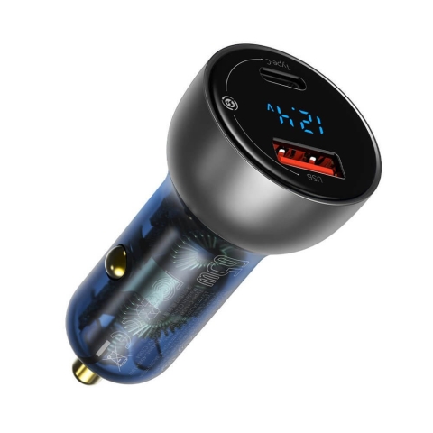 Baseus USB / USB Typ C Kfz-Ladegerät 65 W 5 A SCP Quick Charge 4.0+ Power Delivery 3.0 LCD-Bildschirm transparent (CCKX-C0A)