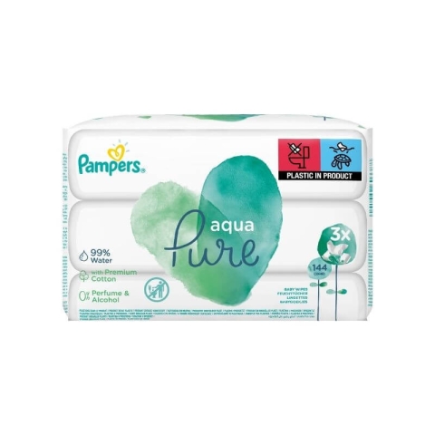 Pampers Aqua Pure Feuchttücher, 3 Stück, 144 Stück