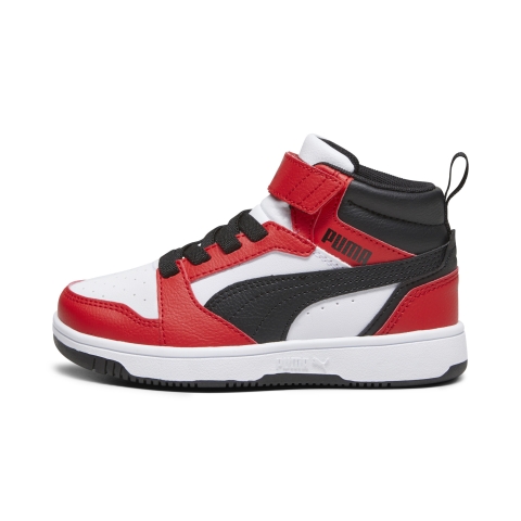 Puma Rebound V6 Mid Sneakers Kinder Schuhe | White/Black/Red | Größe: 32