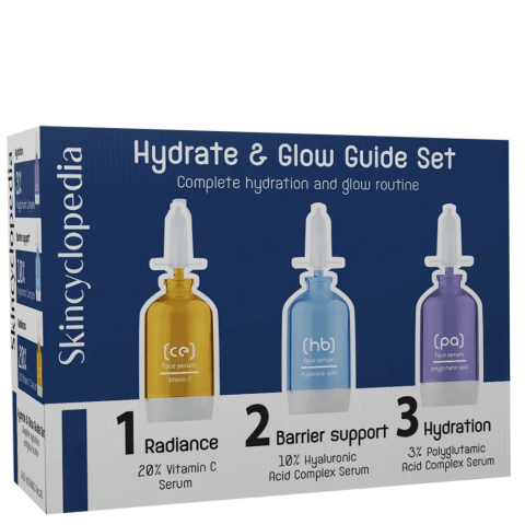 Skincyclopedia Hydrate & Glow Guide, feuchtigkeitsspendende und aufhellende Gesichtspflege, 3 x 15 ml