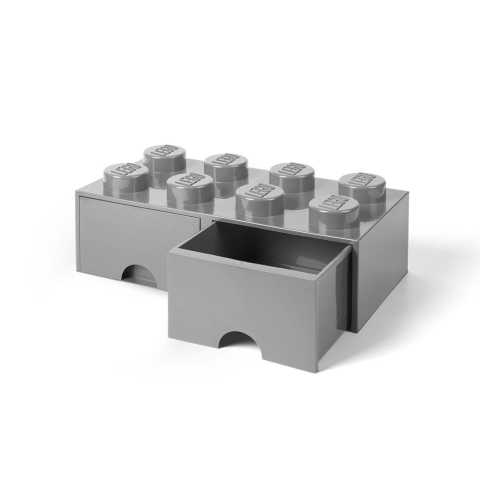 LEGO Aufbewahrungsstein mit 8 Noppen und Schubfächern in Steingrau