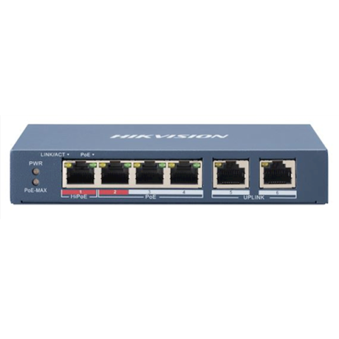 Hikvision DS-3E0106HP-E PoE-Switch, 1x High PoE, 3x PoE, 100M Unmanaged