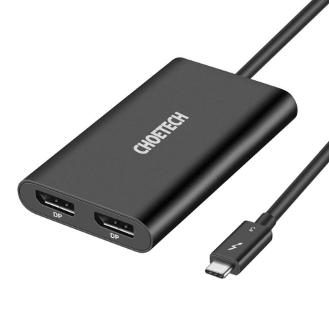 Choetech Adapter Splitter Adapter USB Typ C Thunderbolt 3 (40Gbps) - 2x DisplayPort 4K 60Hz schwarz (HUB-D03)