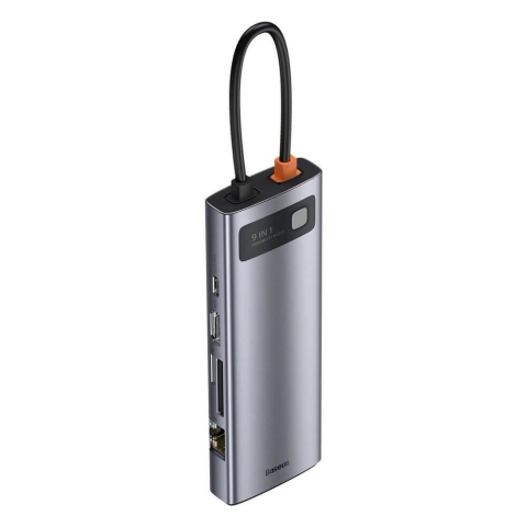 Baseus Metal Gleam 9in1 USB-C HUB - 3x USB 3.2 Gen 1 / USB-C PD 100W / VGA / HDMI / TF Kartenleser, SD / RJ45 - grau (CAHUB-CU0G)