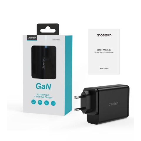 Choetech GaN 140W 4-Port-Ladegerät (2x USB C, 2x USB) schwarz (PD6005)