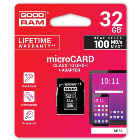 Goodram, MicroSDHC-Speicherkarte 32GB CL10 + Adapter