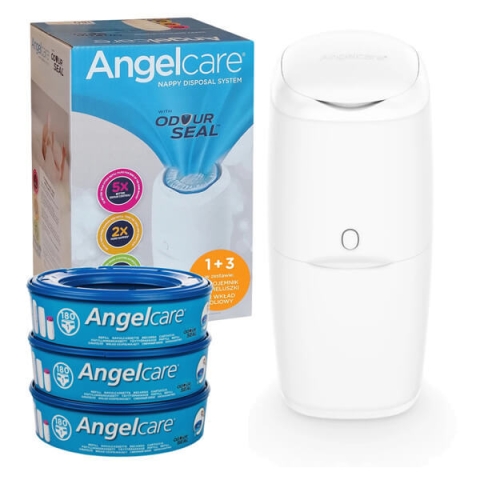 Angelcare, Classic Windeleimer, weiß, 1 Stück + Nachfüllpackung, 3 Stück