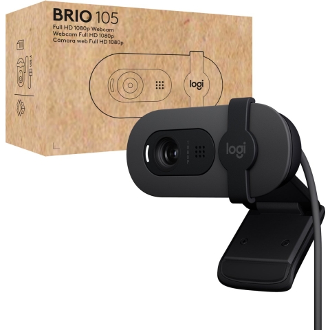 Brio 105 Eine Full HD-Business-Webcam mit 1080p, automatischem Lichtausgleich und integrierter Abdeckblende. - Grafit