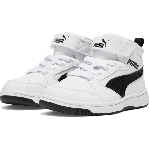 Puma Rebound V6 Mid Sneakers Kinder Schuhe | White/Black | Größe: 33