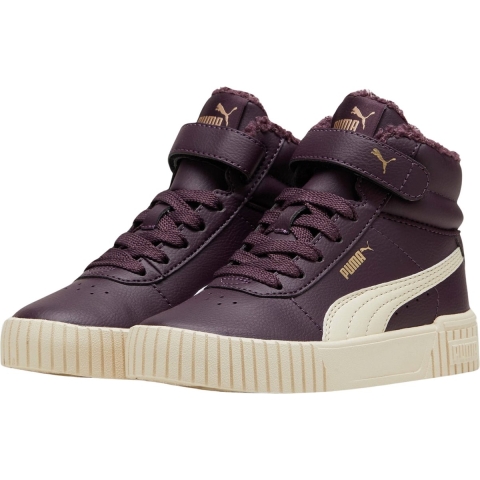 Puma Carina 2.0 Mid Winter Sneakers Kinder Schuhe | Mit Plain | Midnight Plum/Alpine Snow/Gold | Größe: 29