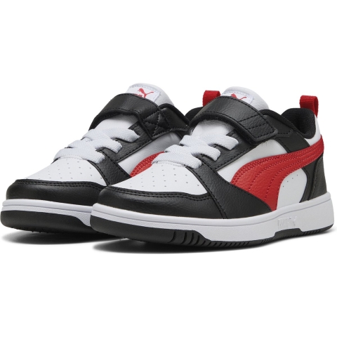 Puma Rebound V6 Lo Sneakers Kinder Schuhe | White/Red/Black | Größe: 33