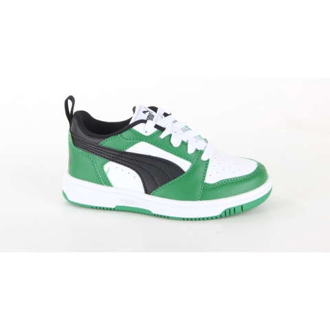 Puma Rebound V6 Lo Sneakers Kinder Schuhe | White/Black/Archive Green | Größe: 32