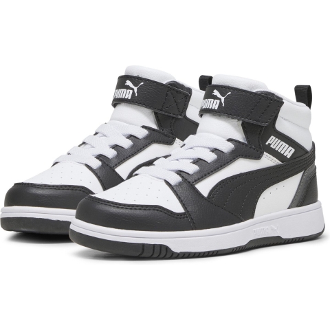Puma Rebound V6 Mid Sneakers Kinder Schuhe | White/Black/Shadow Gray | Größe: 30