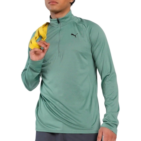 Puma TAD TECH Oberteil mit viertellangem Reißverschluss im Materialmix Herren | Green Moon | Größe: M