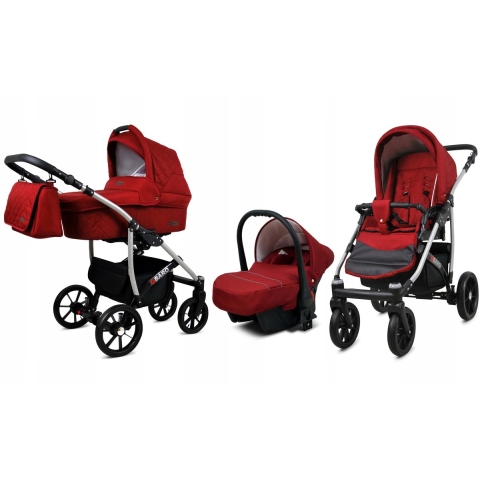 BabyLux® Bambimo Kinderwagen Set 3 in 1 - Qbaro - incl. Babywanne, Buggy Sportsitz, Auto-Babyschale - Autositz - Kinderwagenset - Kombikinderwagen mit Wickeltasche, Regenschutz usw.