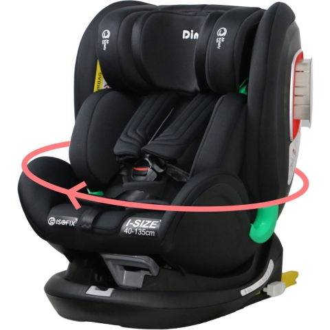 Ding Philo IE67 Kindersitz i-Size drehbar mit Isofix, Top Tether, Seitenaufprallschutz,Verkleinerungskissen Prüfsiegel (R129/03) uvm., schwarz