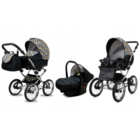 BabyLux® Bambimo Kinderwagen Set 3 in 1 - Margaret Exclusive - incl. Babywanne, Buggy Sportsitz, Auto-Babyschale - Autositz - Kinderwagenset - Kombikinderwagen mit Wickeltasche, Regenschutz usw.