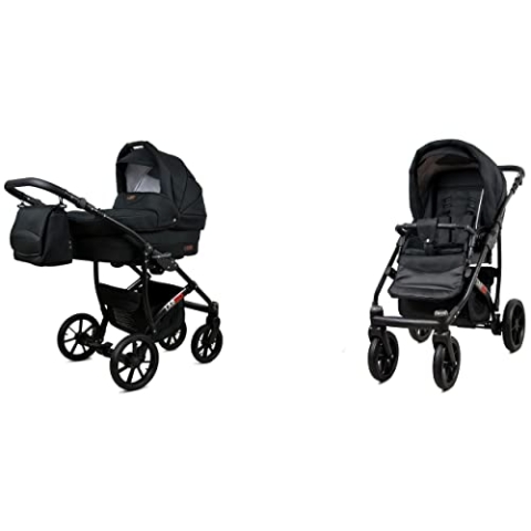 BabyLux Largo 2-in-1 Baby Kinderwagen Tief und Kinderwagen mit Zubehör Verstellbar und faltbar Aluminiumkonstruktion Wasserdicht Nicht abnehmbare Räder Brown Cream Black Frame