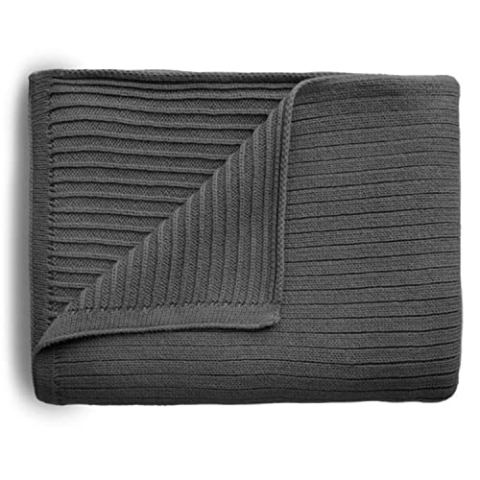 mushie Gestrickte Decke für Baby & Kinder | Decke auf 80x100 cm & 100% Bio-Baumwolle | Vielseitig & Perfekt für jedes Wetter (Ribbed Dark Gray Melange)