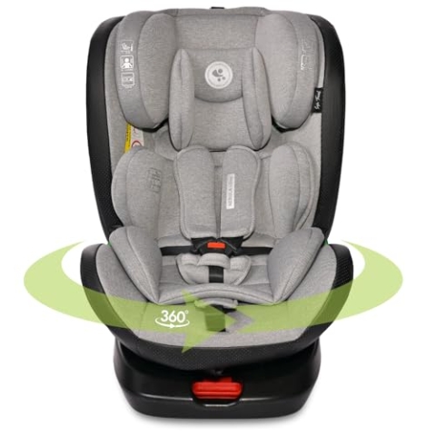 Lorelli Auto Kindersitz Nebula mit Isofix, 360 Grad drehbar, (0-36 kg) Mitwachsender Autositz i-Size 40-150cm - Gruppe 0+/1/2/3, Babysitz ab Geburt, 5-Punkt-Gurt, Einstellbare Kopfstütze, grau