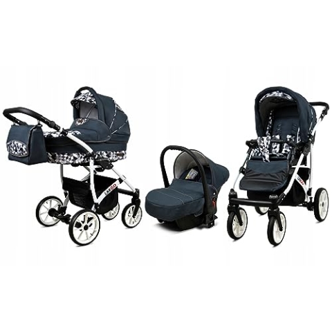 BabyLux® Bambimo Kinderwagen Set 3 in 1 - Largo - incl. Babywanne, Buggy Sportsitz, Auto-Babyschale - Autositz - Kinderwagenset - Kombikinderwagen mit Wickeltasche, Regenschutz usw.