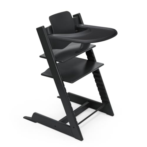 Stokke Tripp Trapp Hochstuhl (Black) mit Stokke Tray (Black) - ein verstellbares, ergonomisches und leicht zu reinigendes Babyset für Kinder im Alter von 6-36 Monaten