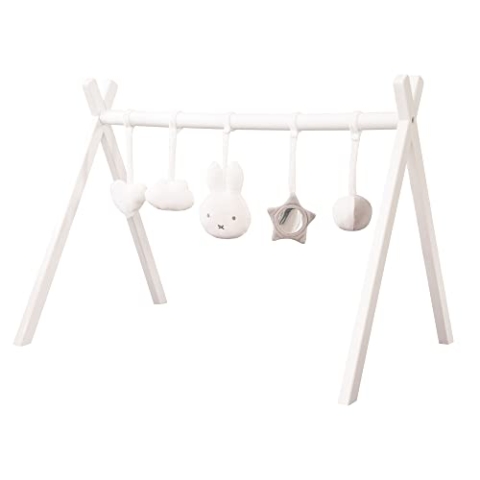 roba Baby-Spielbogen aus Holz nach Montessori - Baby Gym mit Anhänger miffy im Hasen Design - Activity Center & Spieltrapez ab 3 Monaten - Weiß