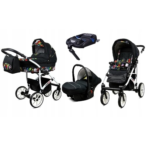 BabyLux® Kinderwagen Set 4 in 1 - Largo - incl. Babywanne, Buggy Sportsitz, Auto-Babyschale, ISOFIX-Basisstation - Autositz - Kinderwagenset - Kombikinderwagen mit Wickeltasche usw.