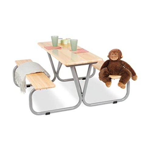 Pinolino Kindersitzgarnitur Michel für 6, aus massivem Holz, 2 Bänke mit 1 Tisch, empfohlen für Kinder ab 3 Jahren, grau